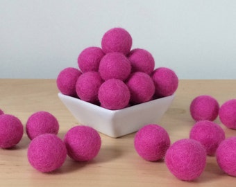 Felt Balls: FUCHSIA, Felted Balls, DIY Garland Kit, Wool Felt Balls, Felt Pom Pom, Handmade Felt Balls, Purple Felt Balls, Purple Pom Poms