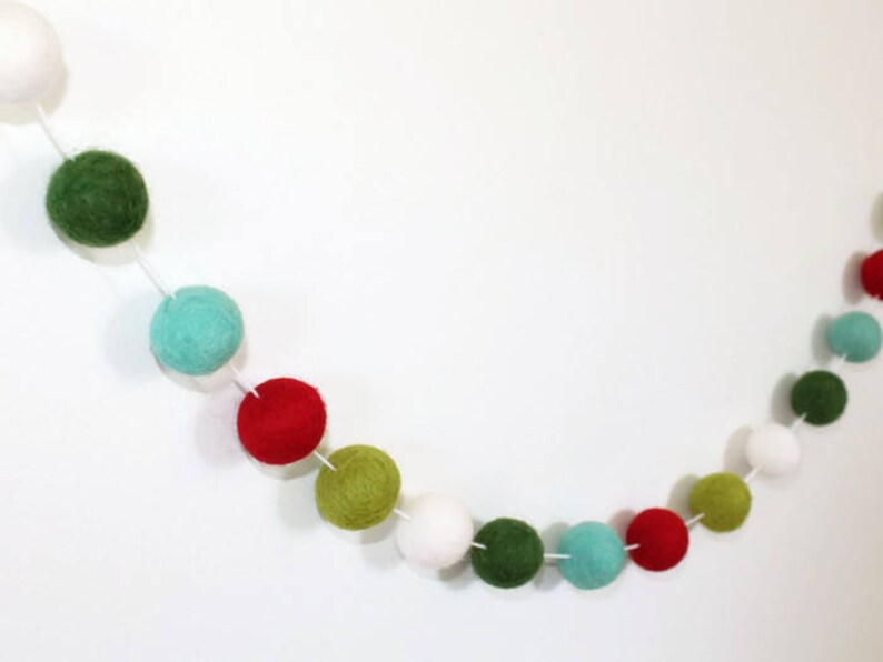 Retro Christmas Felt Ball Garland, Pom Pom Garland, Nursery Decor, Bunting Banner, Party Decor, Holiday, Christmas image 5