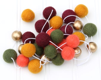 Autumn Felt Ball Garland with Gold, Pom Pom Garland, Fall Fun, Thanksgiving Decor, Fall Decor, Fall Garland, Thanksgiving Garland