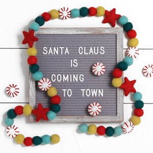 Peppermint Star Christmas Felt Ball Garland, Pom Pom Garland, Nursery Decor, Bunting Banner, Party Decor, Bright, Playroom Decor, Christmas