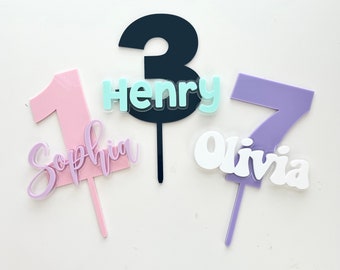 Custom Cake Topper, Age, Number, Personalized, Happy Birthday, Kids Name Cake, Celebration, Acrylic Cake Topper