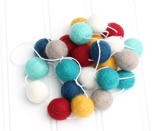 Tribal Felt Ball Garland, Pom Pom Garland, Nursery Decor, Felt Ball Bunting, Baby Shower Decor, Birthday Party Decor, Kids Room Garland