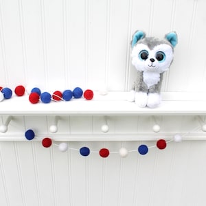Felt Ball Garland: Patriotic, Pom Pom Garland, 4th of July, American Flag, Patriotic Garland, Independence Day, Red White Blue, Felt Balls image 2