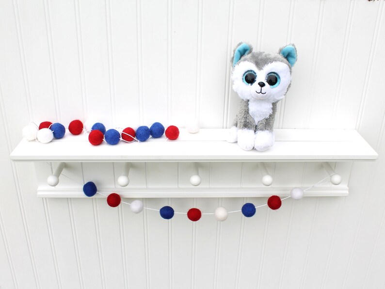 Felt Ball Garland: Patriotic, Pom Pom Garland, 4th of July, American Flag, Patriotic Garland, Independence Day, Red White Blue, Felt Balls image 2