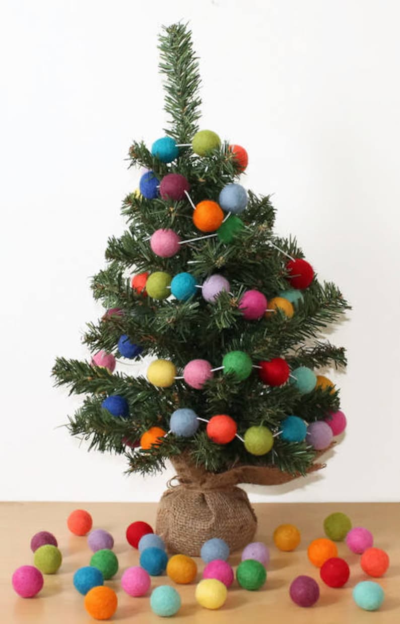 Rainbow Christmas Felt Ball Garland Pom Pom Garland Nursery Etsy