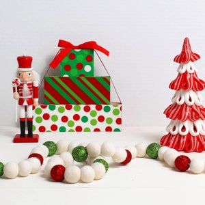 Christmas Elf Felt Ball Garland, Pom Pom Garland, Nursery Decor, Bunting Banner, Party Decor, Holiday, Christmas, Glitter Felt Balls
