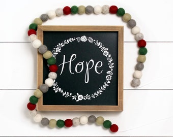 Christmas Hope Felt Ball Garland, Pom Pom Garland, Nursery Decor, Bunting Banner, Party Decor, Holiday, Christmas Pom Pom Garland