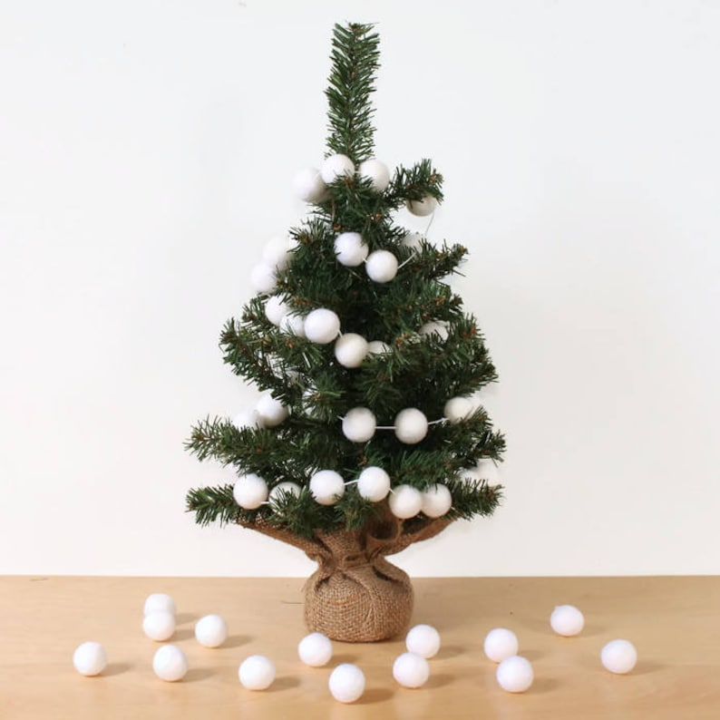 White Felt Ball Garland for Christmas Trees Pom Pom Garland Etsy