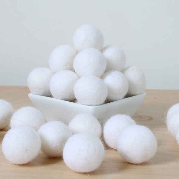 Felt Balls: WHITE, Felted Balls, DIY Garland Kit, Wool Felt Balls, Felt Pom Pom, Handmade Felt Balls, White Felt Balls, White Pom Poms