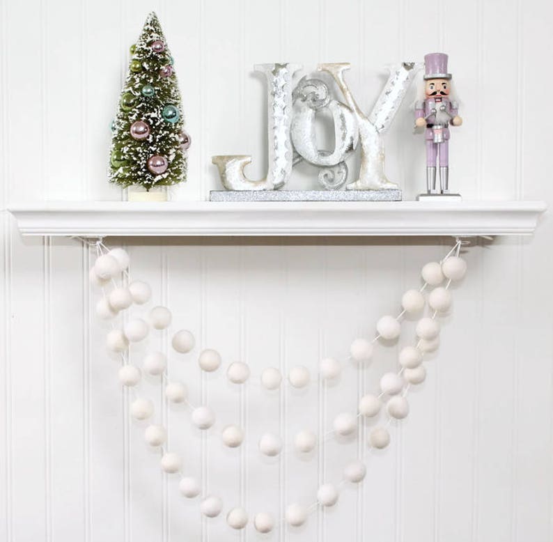 White Felt Ball Garland for Christmas Trees Pom Pom Garland Etsy