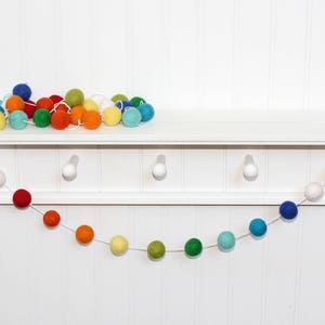 RAINBOW Felt Ball Garland, Pom Pom Garland, Nursery Decor, Rainbow Felt Garland, Mantle Garland, Nursery Decor, Felt Ball Bunting, Pom Poms image 2