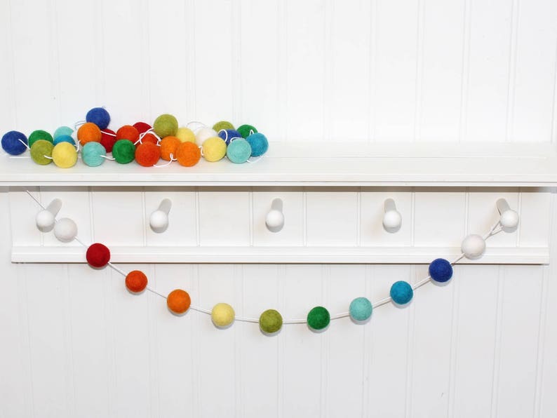 RAINBOW Felt Ball Garland, Pom Pom Garland, Nursery Decor, Rainbow Felt Garland, Mantle Garland, Nursery Decor, Felt Ball Bunting, Pom Poms image 2