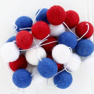 Felt Ball Garland: Patriotic, Pom Pom Garland, 4th of July, American Flag, Patriotic Garland, Independence Day, Red White Blue, Felt Balls image 1