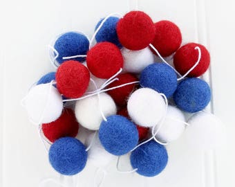 Felt Ball Garland: Patriotic, Pom Pom Garland, 4th of July, American Flag, Patriotic Garland, Independence Day, Red White Blue, Felt Balls