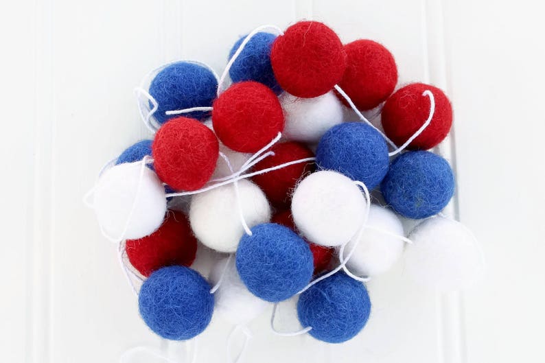 Felt Ball Garland: Patriotic, Pom Pom Garland, 4th of July, American Flag, Patriotic Garland, Independence Day, Red White Blue, Felt Balls image 1