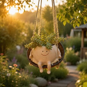 Hanging Succulent Planter, Cute Swing Face Flower Pot, Whimsical Resin Plant Holder, Indoor Hanging Garden Decor, Plant Lover Gift