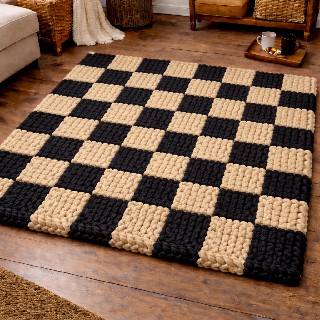 Chunky Knit Checkers Blanket Pattern With Knit Coasters for Checkers ...