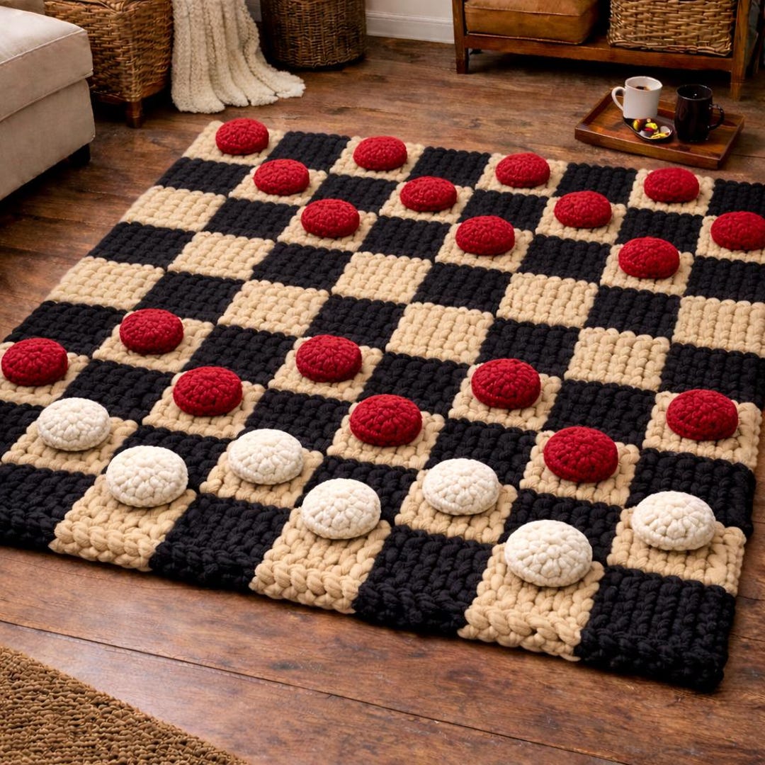 Chunky Knit Checkers Blanket Pattern With Knit Coasters for Checkers ...
