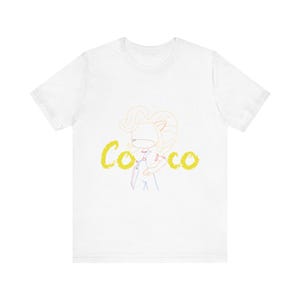 Coco Cartoon Character Tee | Yellow Script Logo T-Shirt