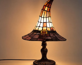 Witch Hat Stained Glass Table Lamp, Tiffany Style Halloween Night Light, Gothic Bedroom Decor, Cozy Desk Lamp, Witchy Gift Decor