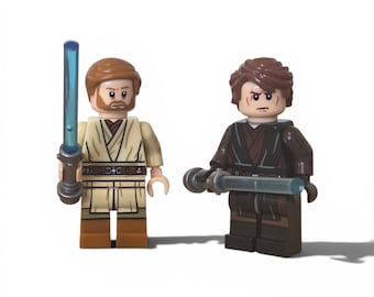 Custom Star Wars Anakin Skywalker Obi Wan Kenobi Minifigures 'Duel on Mustafar'
