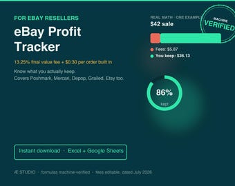 eBay Fee Calculator and Profit Tracker Spreadsheet, Seller Sales Log and Inventory Tracker, Excel and Google Sheets