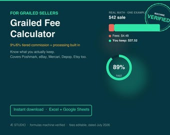 Grailed Fee Calculator and Profit Tracker Spreadsheet, Seller Sales Log and Inventory Tracker, Excel and Google Sheets