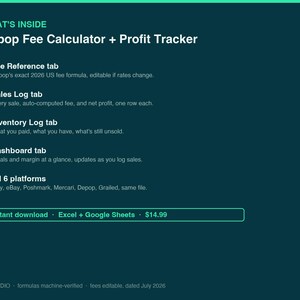 Depop Fee Calculator and Profit Tracker Spreadsheet, Seller Sales Log and Inventory Tracker, Excel and Google Sheets immagine 2