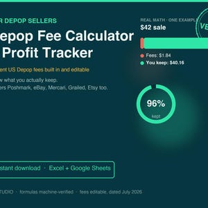 Depop Fee Calculator and Profit Tracker Spreadsheet, Seller Sales Log and Inventory Tracker, Excel and Google Sheets immagine 1