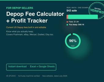 Depop Fee Calculator and Profit Tracker Spreadsheet, Seller Sales Log and Inventory Tracker, Excel and Google Sheets