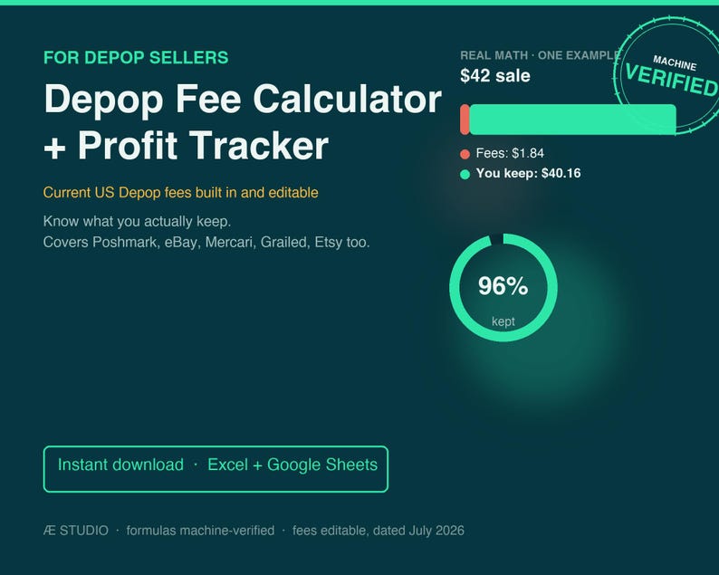Depop Fee Calculator and Profit Tracker Spreadsheet, Seller Sales Log and Inventory Tracker, Excel and Google Sheets immagine 1