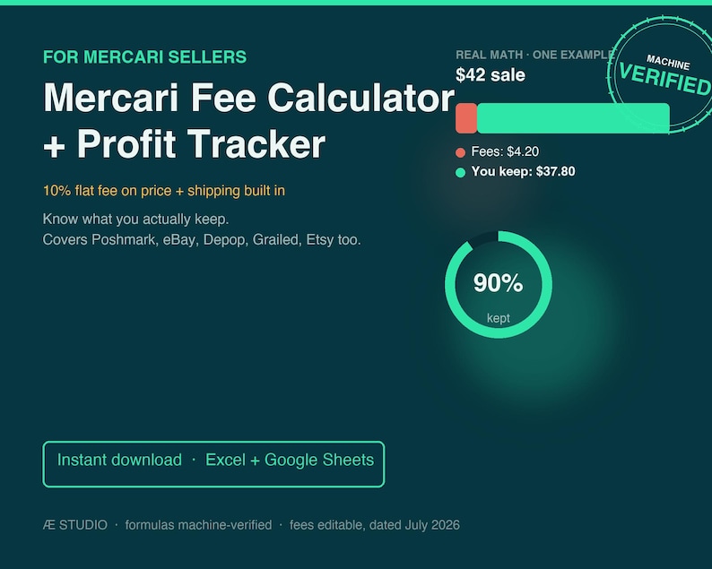 Mercari Fee Calculator and Profit Tracker Spreadsheet, Seller Sales Log and Inventory Tracker, Excel and Google Sheets image 4