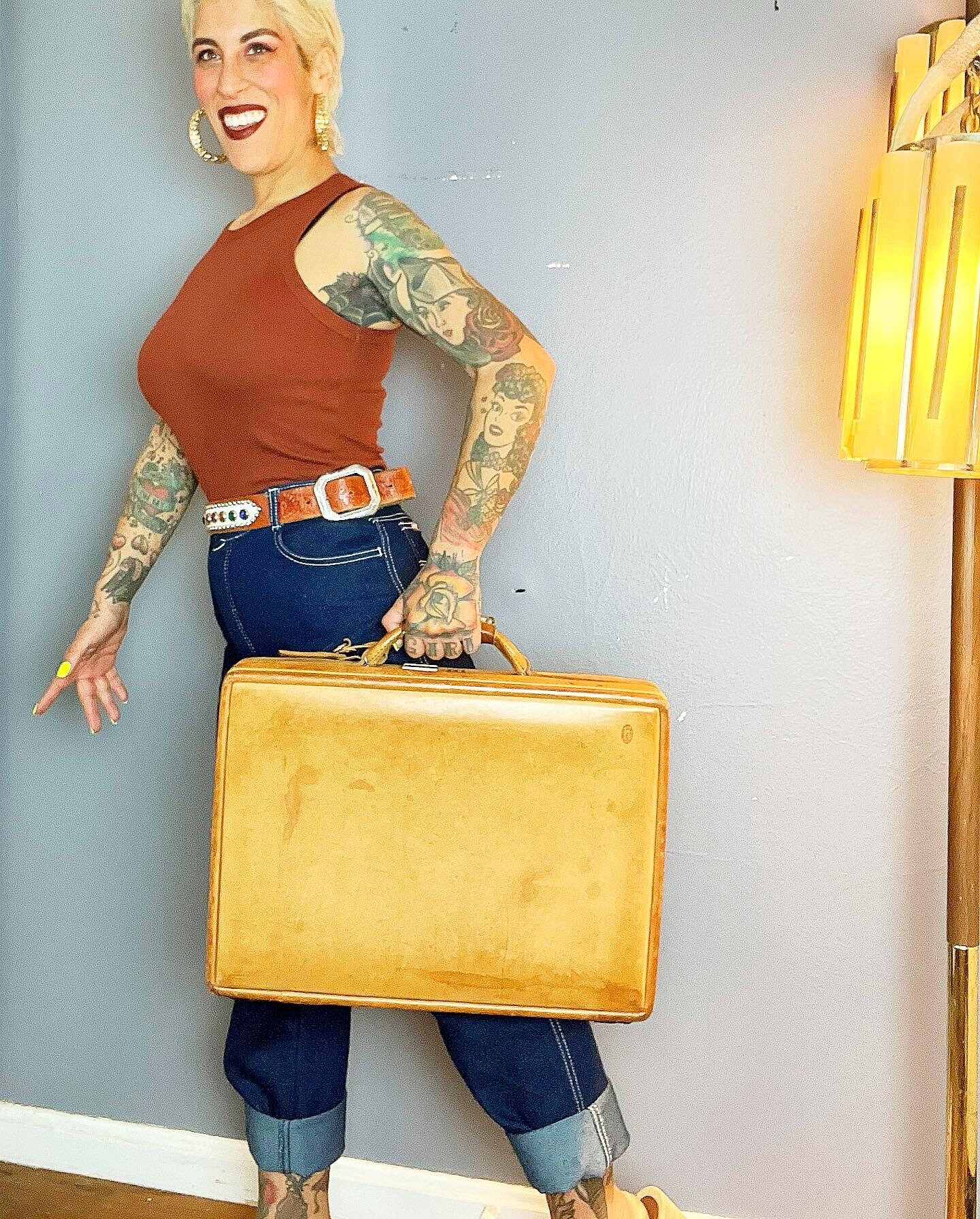 Bagage Vintage Hartmann En Cuir Bronzé - Valise De Voyage Avec étiquette
