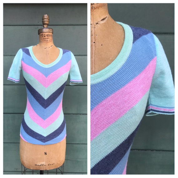 CHEVRON STRIPED STRIPES 1970's 1980's Green Pink B