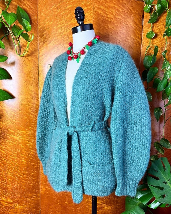 MOHAIR HAND KNIT Handmade Blue 1950’s 50s Vintage… - image 4