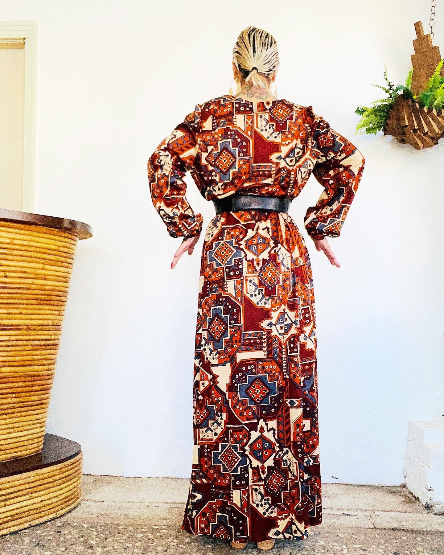 2024人気新作 Boho ETHNIC MOROCCAN Geometric Vintage 70s 1970's Print フォーマル・ドレス・スーツ