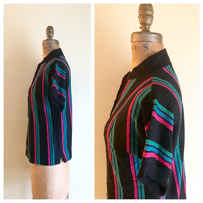 Green Double Button Down Wool Blend Cuffed /& Ribbed Blouse Top Shirt M L Blue STRIPES STRIPED 1960/'s Vintage 1960s Women/'s Jet Black Pink