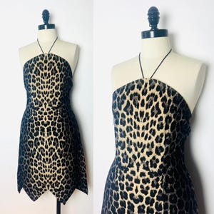 LEOPARD Animal Print 90’s 90s Does 50’s 50s Vintage Cotton Felt Handmade Retro Rockabilly Pinup Flintstone Sawtooth Wiggle Halter Dress XS S