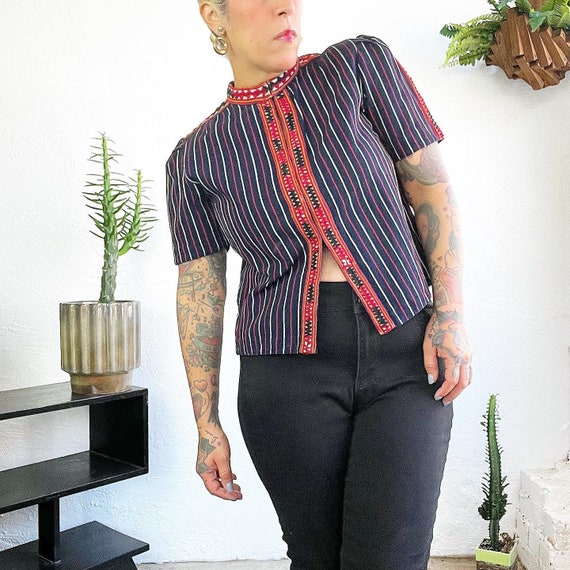 EMBROIDERED & PINSTRIPED 70’s 70s Vintage Navy Bl… - image 5
