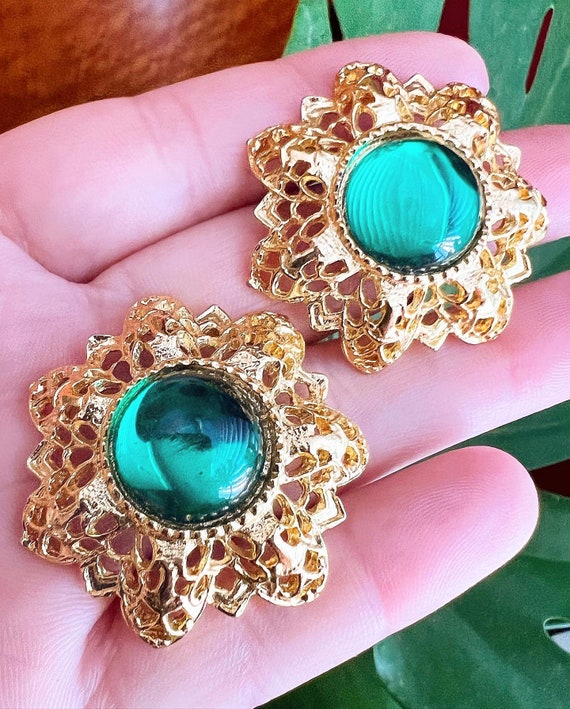 Boucles d'oreilles clips 50's fleur turquoise - MELANCOLIA VINTAGE