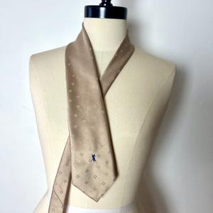 DEADSTOCK w Tag 1970’s 70s Vintage Classic Champagne Blue YSL Yves Saint Laurent Silk Blend Embroidered Ghost Diamond Geometric Necktie Tie