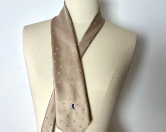 DEADSTOCK w Tag 1970’s 70s Vintage Classic Champagne Blue YSL Yves Saint Laurent Silk Blend Embroidered Ghost Diamond Geometric Necktie Tie
