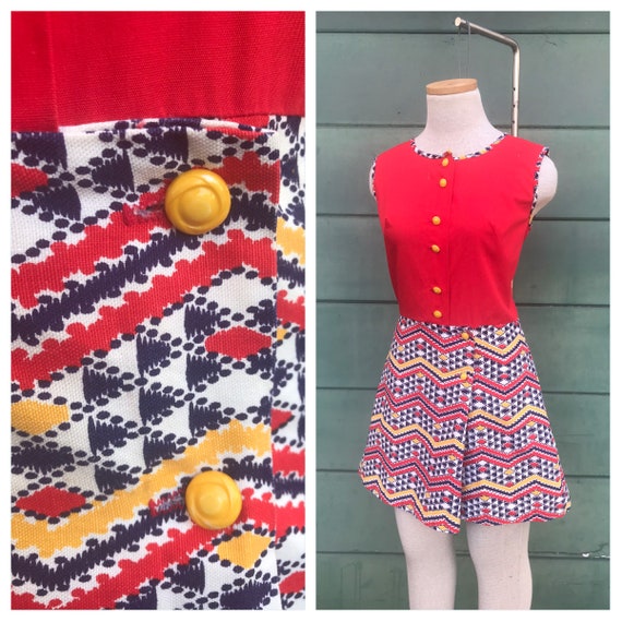 DEADSTOCK COTTON ROMPER 1960’s Vintage 1960s Red B