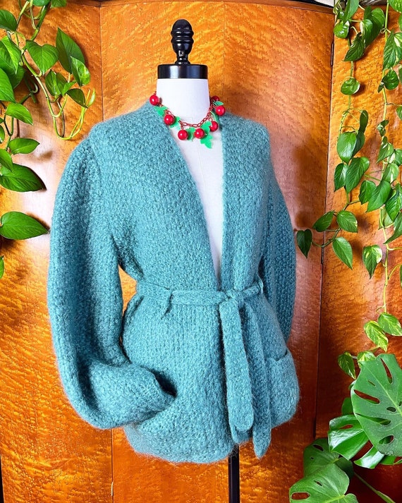 MOHAIR HAND KNIT Handmade Blue 1950’s 50s Vintage… - image 3