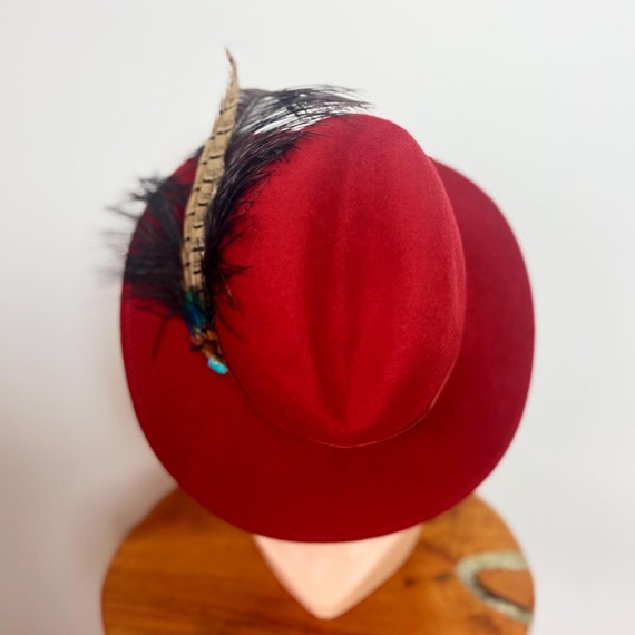 Vintage Lancaster Woman’s Red Hat 100% Wool With Feather Appliqué Lancaster Woman main image 2