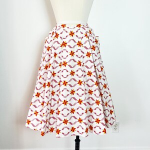 STAR Print 1950’s 50s Vintage Retro Textured Herringbone Cotton White Red Yellow Gray Grey Full Pinup Western Rockabilly Skirt 28w S M
