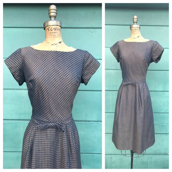 COPPER BROWN & BLACK Plaid Gingham Square Bow Belt
