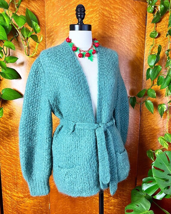 MOHAIR HAND KNIT Handmade Blue 1950’s 50s Vintage… - image 5