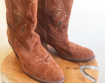 DINGO PUMPKIN SPICED Orange Cream Tan Brown Geborduurde Uitsparingen 1970's 70s Western Cowboy Cowgirl Rodeo Honky Tonk Boho Boots 8.5