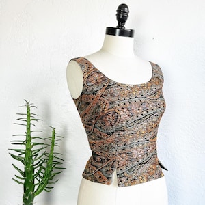 METALLIC Lurex LAME 60’s 60s Vintage Textured Psychedelic Mod Multi-Color Fitted Notched Evening Cocktail Party Blouse Top S 34-36B